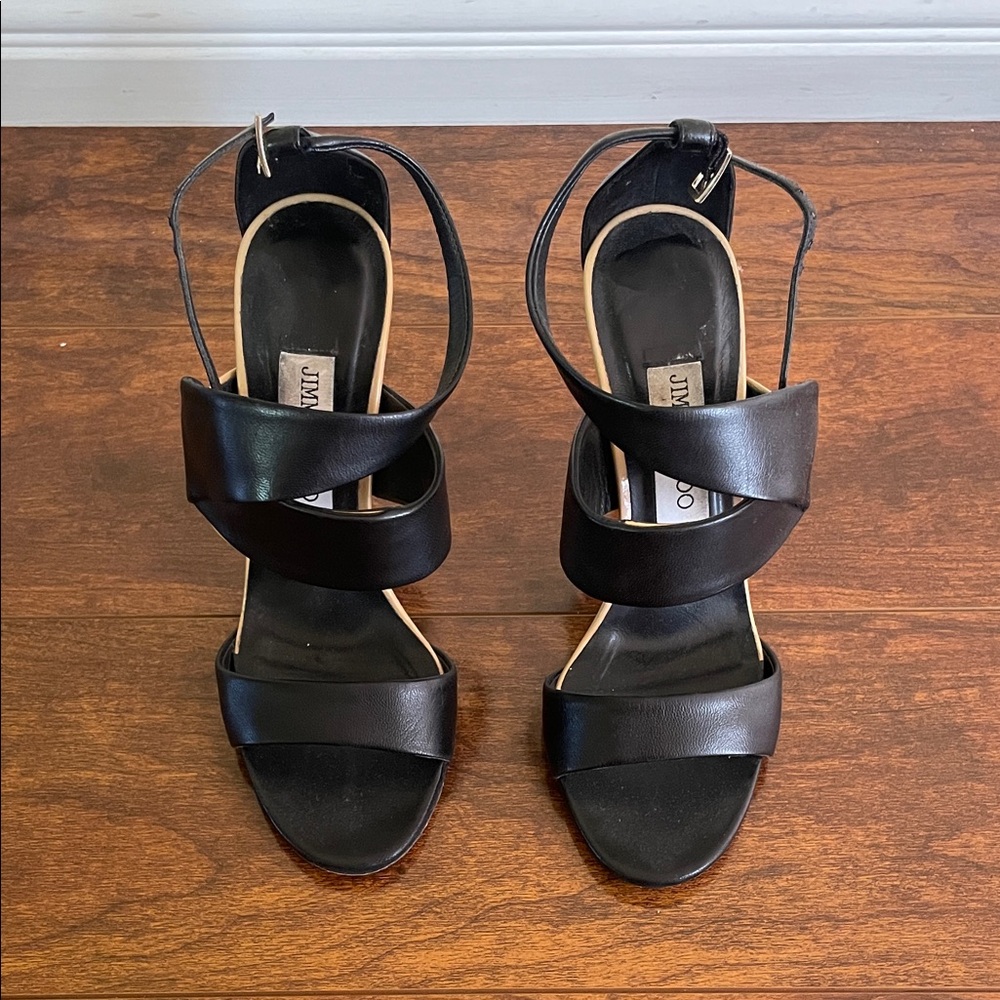 Jimmy Choo Black Leather Crisscross Strap Heels